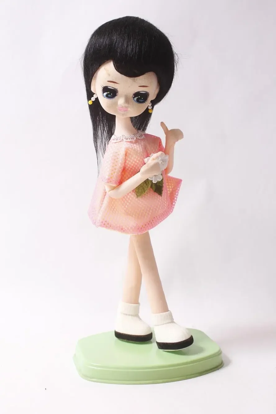 1960s Japanese Mod Pose Doll Black Hair Pink Dress 14